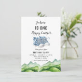 Blue Baby Shoes Kleine Camper Verjaardag Kaart (Staand voorkant)