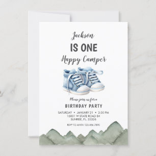 Blue Baby Shoes Kleine Camper Verjaardag Kaart