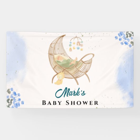 Blue Baby Shower Banner – Custom Name & Event (Horizontaal)