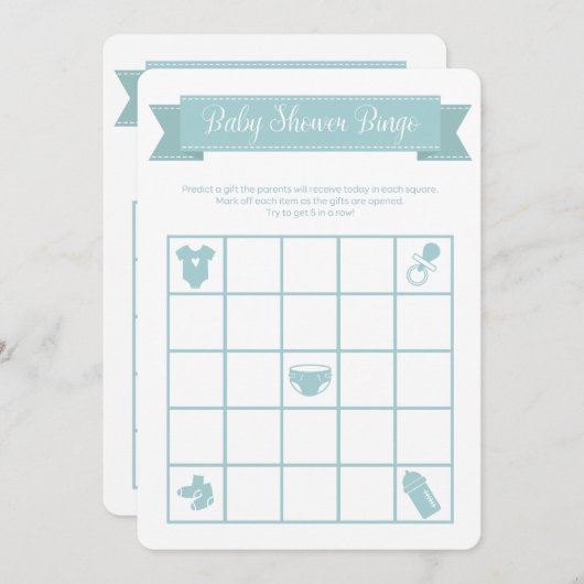 Blue Baby shower Bingo Game Double Sided Kaart (Voorkant / Achterkant)