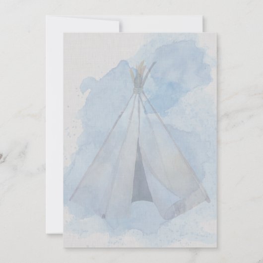 Blue Baby shower Boho Baby Elephant & Tipi Kaart (Achterkant)