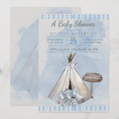 Blue Baby shower Boho Baby Elephant & Tipi Kaart (Voorkant / Achterkant)