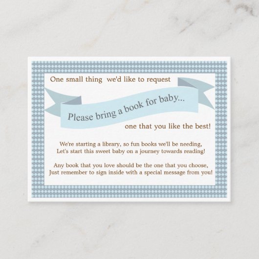Blue Baby shower Book Insert Request Kaart (Voorkant)