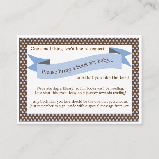 Blue Baby shower Book Insert Request Kaart (Voorkant)