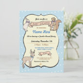 Blue Baby shower Boy Deer Polka Dot Invitation Kaart (Staand voorkant)