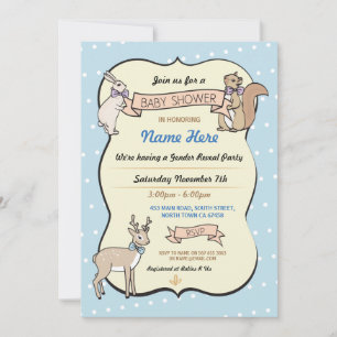 Blue Baby shower Boy Deer Polka Dot Invitation Kaart