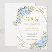 Blue Baby shower Boy Invitation Kaart (Voorkant / Achterkant)