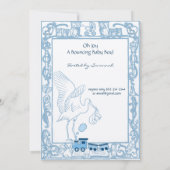 Blue Baby shower Boy Stork, Owl Choo Train Kaart (Achterkant)