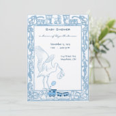 Blue Baby shower Boy Stork, Owl Choo Train Kaart (Staand voorkant)