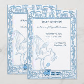 Blue Baby shower Boy Stork, Owl Choo Train Kaart (Voorkant / Achterkant)