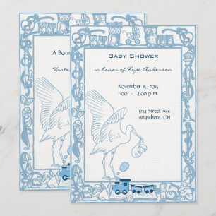 Blue Baby shower Boy Stork, Owl Choo Train Kaart