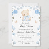 Blue Baby shower Boy Teddy Bear Uitnodiging (Voorkant)