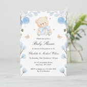 Blue Baby shower Boy Teddy Bear Uitnodiging (Staand voorkant)