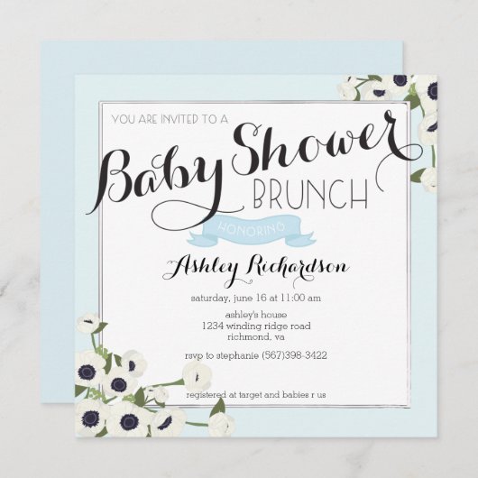 Blue Baby shower brunch uitnodiging (Voorkant / Achterkant)