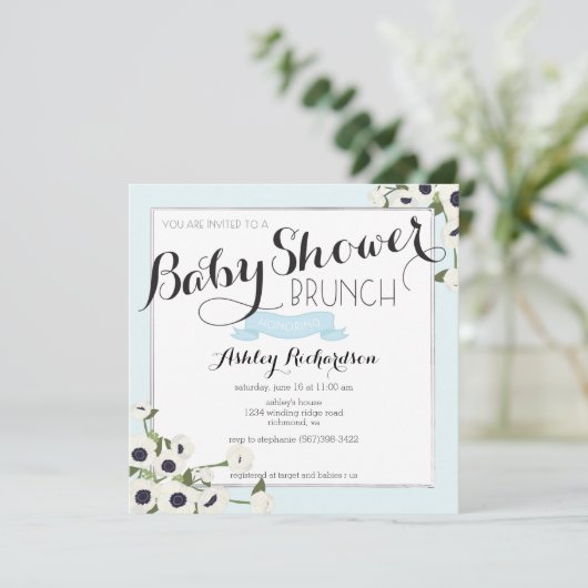 Blue Baby shower brunch uitnodiging (Staand voorkant)
