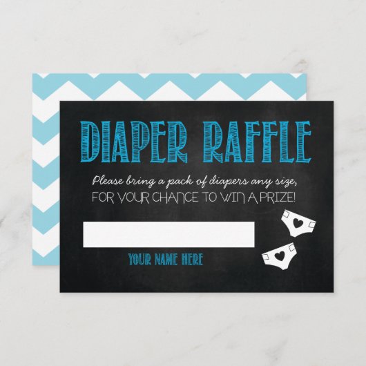 Blue Baby shower Diaper Raffle Ticket Informatiekaartje (Voorkant / Achterkant)