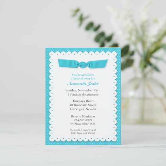 Blue Baby shower Flat Invitation Kaart (Staand voorkant)