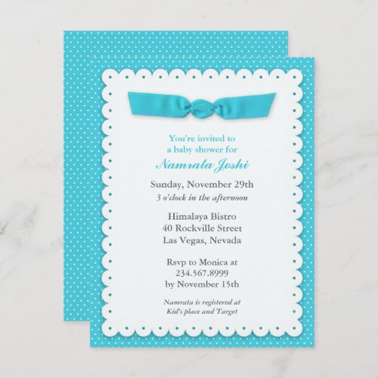 Blue Baby shower Flat Invitation Kaart (Voorkant / Achterkant)