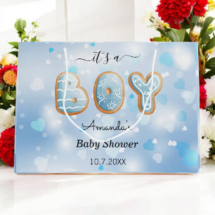 Blue Baby shower Hearts Pattern Gift Bag Groot Cadeauzakje