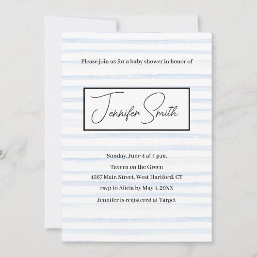 BLUE BABY SHOWER INVITATIE BRIEFKAART (Voorkant)