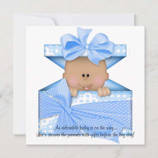 Blue Baby shower Invitation African American Kaart (Voorkant)