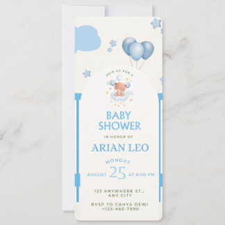 Blue Baby shower Invitation – bewerkbare Sjabloon Kaart