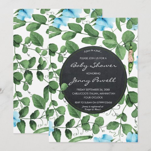Blue baby shower Invitation Boy Pea In A Pod Kaart (Voorkant / Achterkant)