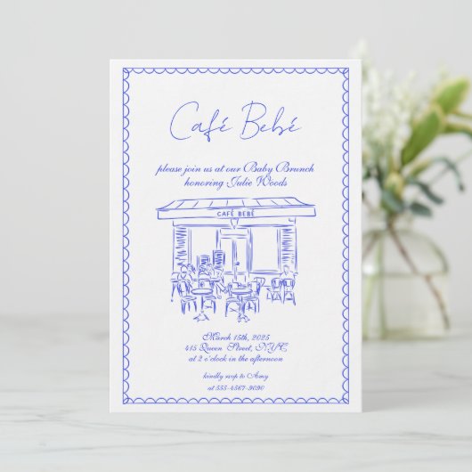 Blue Baby shower Invitation | Brunch-uitnodiging Kaart (Staand voorkant)