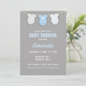 Blue Baby shower Invitation, Clothesline Theme Kaart (Staand voorkant)