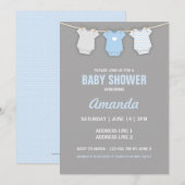 Blue Baby shower Invitation, Clothesline Theme Kaart (Voorkant / Achterkant)