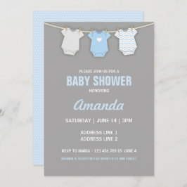 Blue Baby shower Invitation, Clothesline Theme Kaart