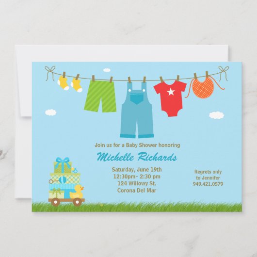 Blue Baby shower Invitation Kaart (Voorkant)