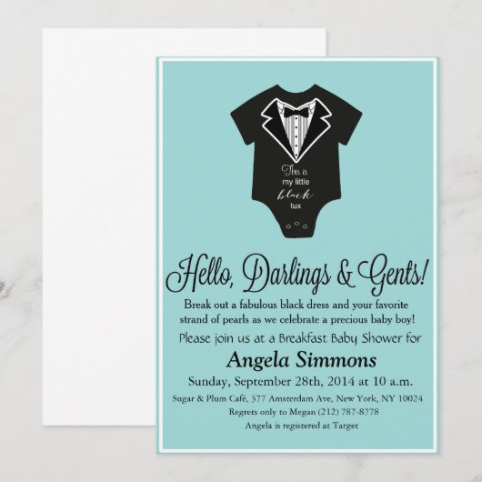 Blue Baby shower Invitation Kaart (Voorkant / Achterkant)