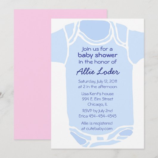 Blue Baby shower Invitation Kaart (Voorkant / Achterkant)