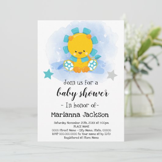 Blue Baby shower Invitation Kaart (Staand voorkant)
