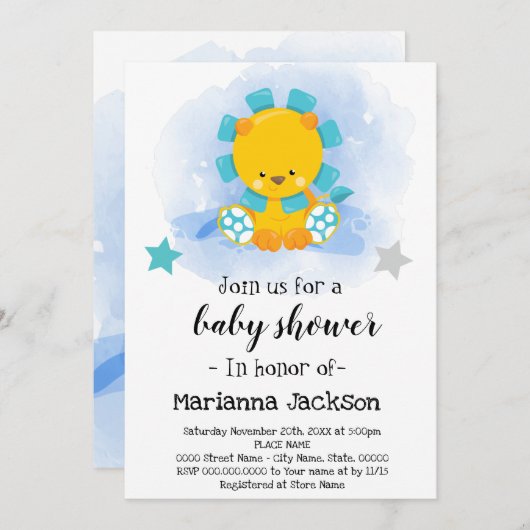 Blue Baby shower Invitation Kaart (Voorkant / Achterkant)