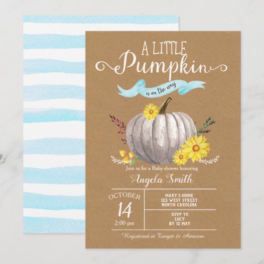 Blue Baby shower Little Pumpkin Herfst Nodig kraft Kaart (Voorkant / Achterkant)