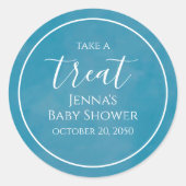 Blue Baby shower Minimalist Calligraphy Script Ronde Sticker (Voorkant)