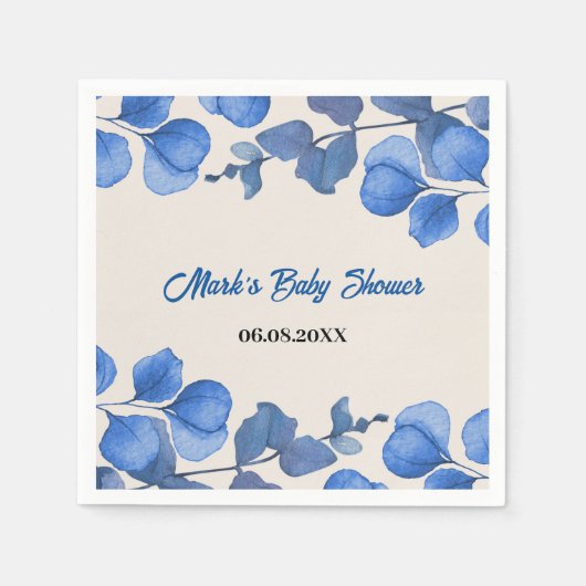 Blue Baby Shower Napkin – Custom Name & Event  Servet (Voorkant)