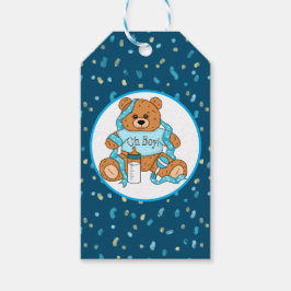 Blue Baby shower Oh Boy Teddy Bear Cadeaulabel