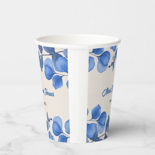 Blue Baby Shower paper cup – Custom Name & Event  Papieren Bekers (Rechts)