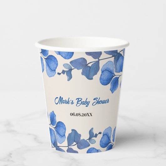 Blue Baby Shower paper cup – Custom Name & Event  Papieren Bekers (Voorkant)