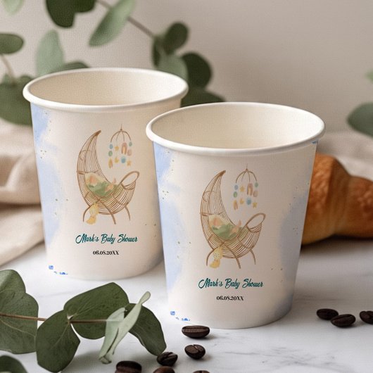 Blue Baby Shower Paper Cups – Custom Baby Name  Papieren Bekers