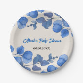Blue Baby Shower paper plate – Custom Name & Event Papieren Bordje (Voorkant)