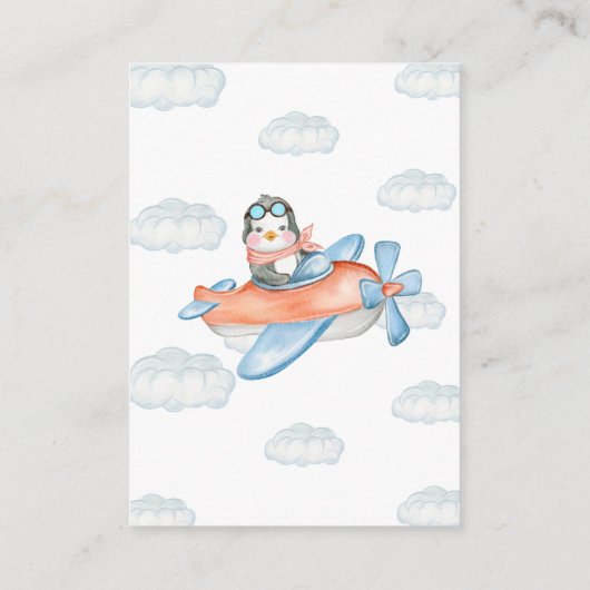 Blue Baby shower Penguin Animal Pilot Book Request Informatiekaartje (Achterkant)