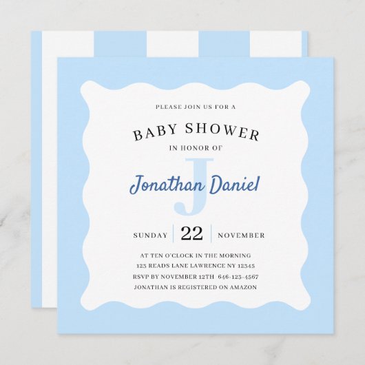 Blue Baby shower Photo Invitation (Voorkant / Achterkant)