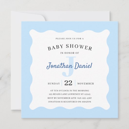 Blue Baby shower Photo Invitation (Voorkant)