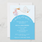 Blue Baby shower Stork Invitation Kaart (Voorkant)