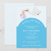 Blue Baby shower Stork Invitation Kaart (Voorkant / Achterkant)