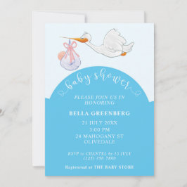 Blue Baby shower Stork Invitation Kaart